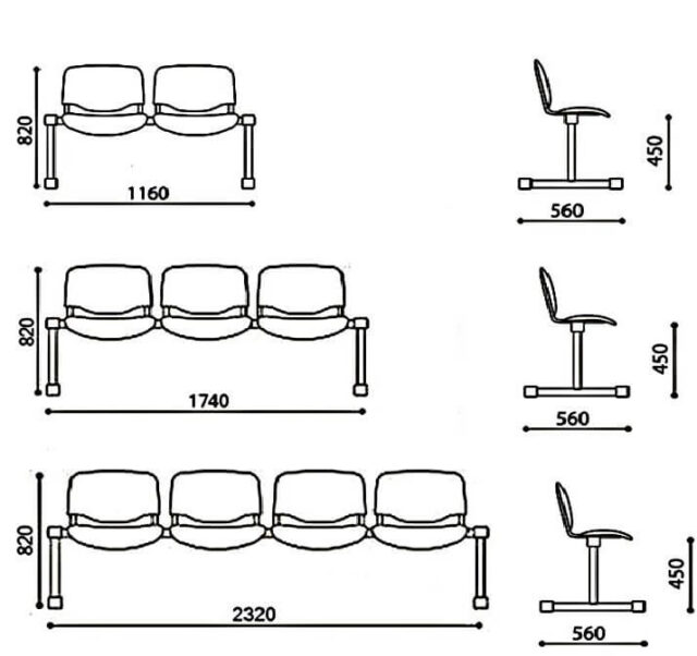 Система из 3 сидений для поситителей ИЗО размеры