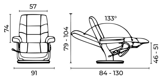 Кресло реклайнер Relax LUX Falto размеры на схеме