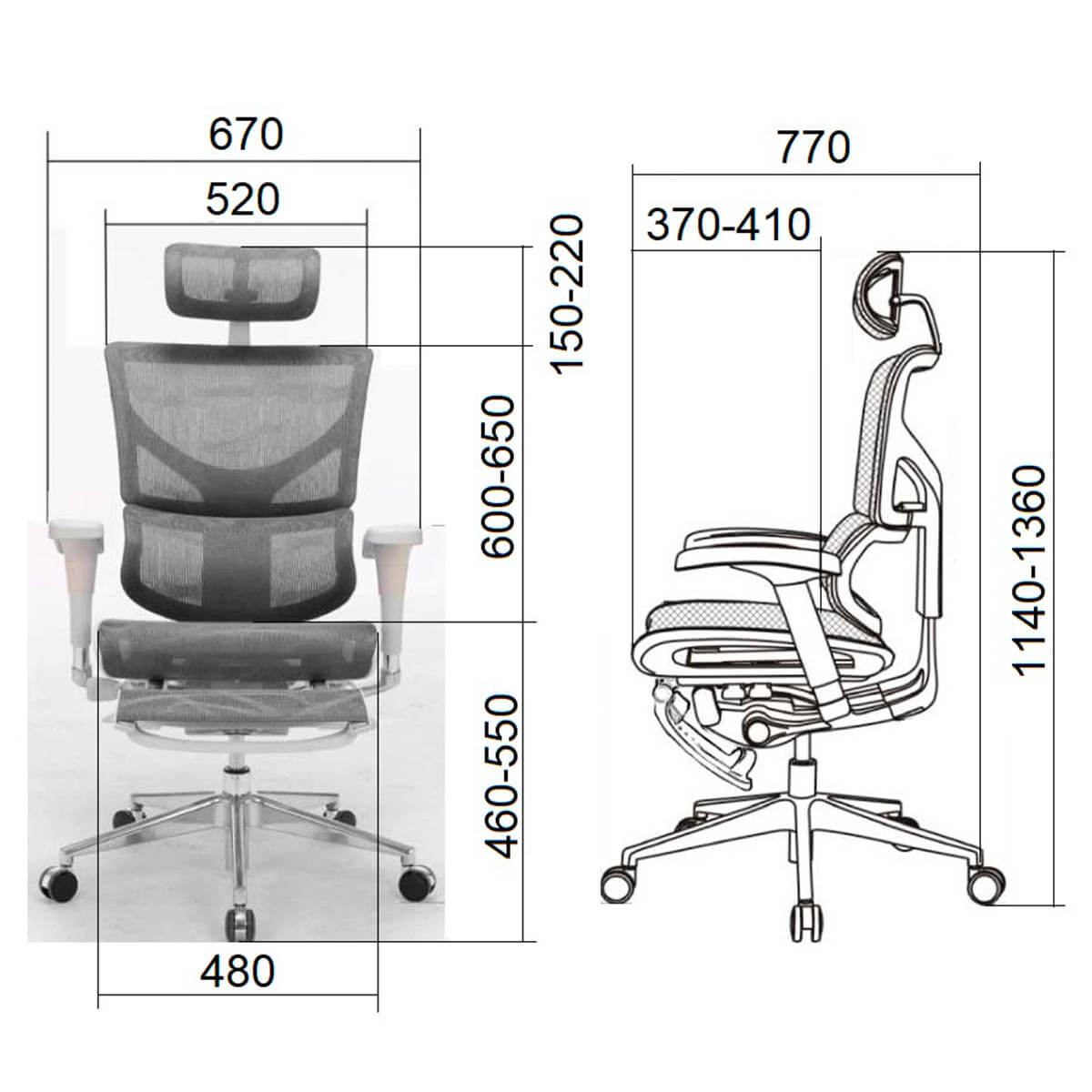Размеры эргономичного офисного кресла Falto Sail